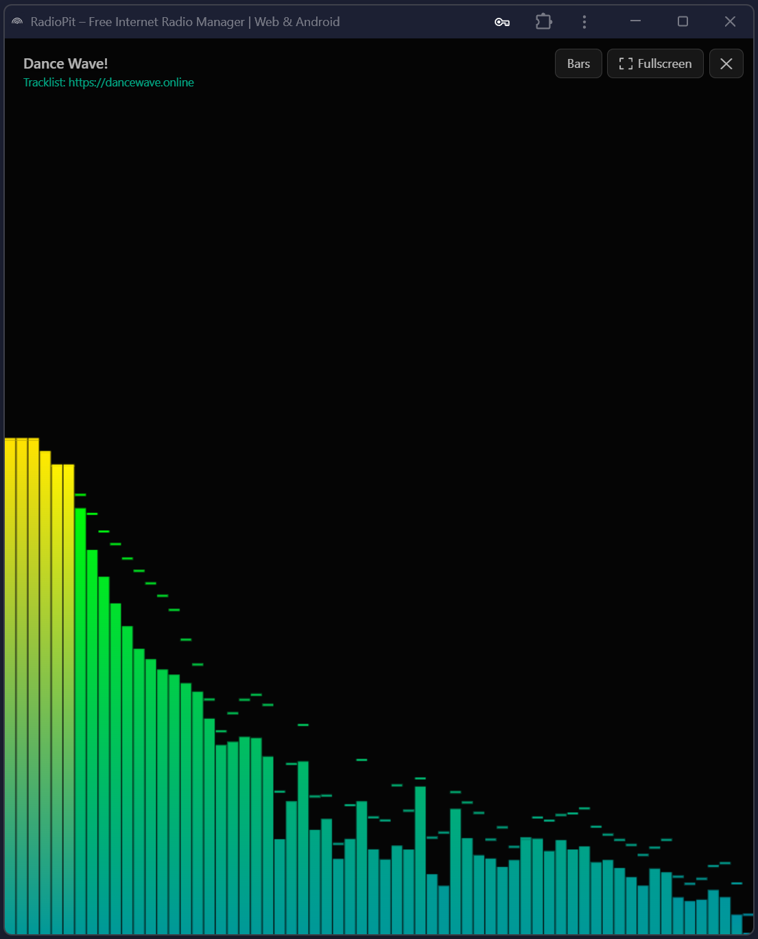 RadioPit full-screen audio spectrum visualizer
